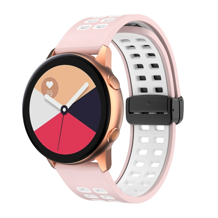 20mm Double-row Hole Folding Black Buckle Two-color Silicone Watch Band(Pink White) - Smart Wear by PMC TechLife | Online Shopping South Africa | PMC TechLife
