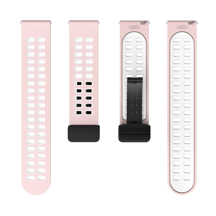 20mm Double-row Hole Folding Black Buckle Two-color Silicone Watch Band(Pink White) - Smart Wear by PMC TechLife | Online Shopping South Africa | PMC TechLife