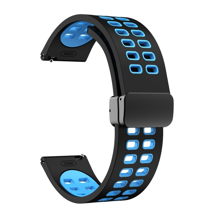 20mm Double-row Hole Folding Black Buckle Two-color Silicone Watch Band(Black Sky Blue) - Smart Wear by PMC TechLife | Online Shopping South Africa | PMC TechLife
