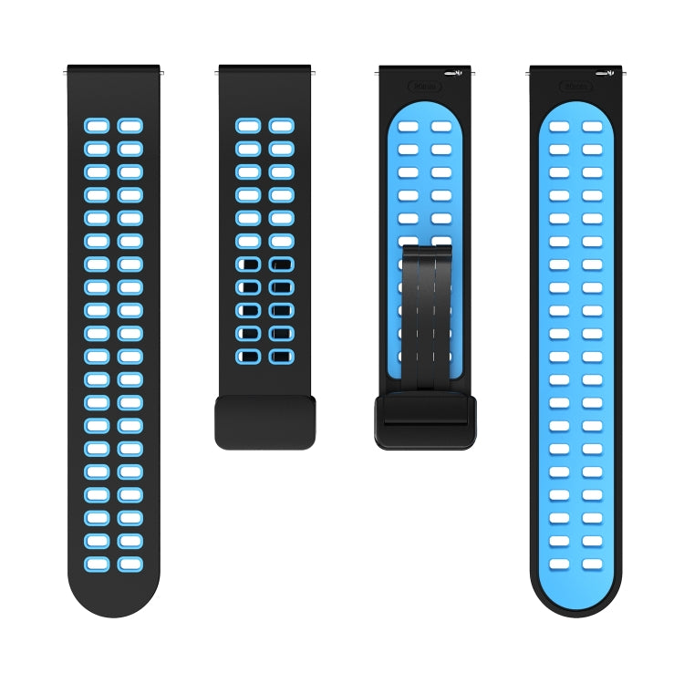 20mm Double-row Hole Folding Black Buckle Two-color Silicone Watch Band(Black Sky Blue) - Smart Wear by PMC TechLife | Online Shopping South Africa | PMC TechLife