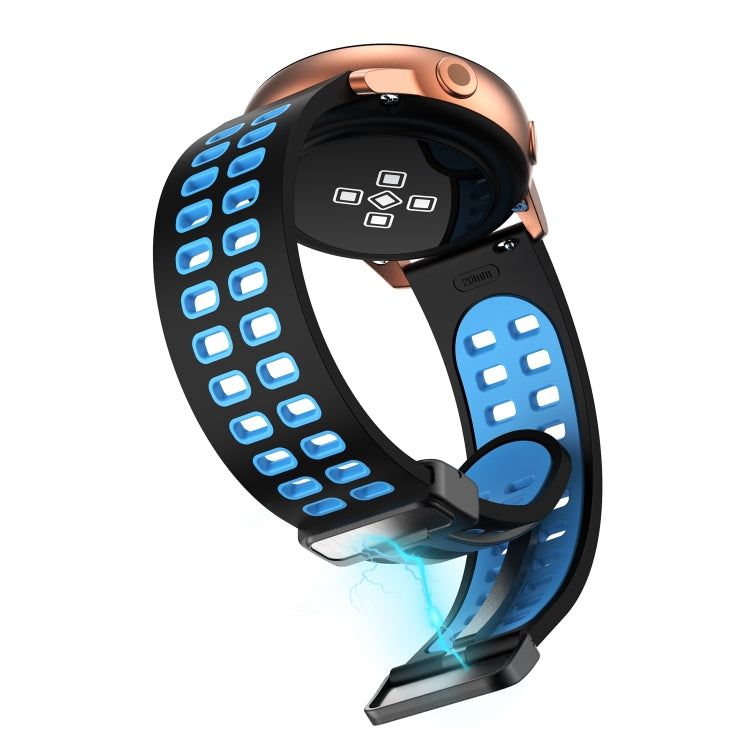 20mm Double-row Hole Folding Black Buckle Two-color Silicone Watch Band(Black Sky Blue) - Smart Wear by PMC TechLife | Online Shopping South Africa | PMC TechLife