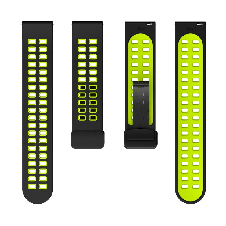 20mm Double-row Hole Folding Black Buckle Two-color Silicone Watch Band(Black Green) - Smart Wear by PMC TechLife | Online Shopping South Africa | PMC TechLife