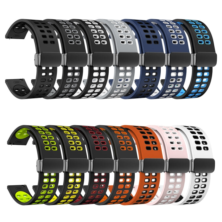 20mm Double-row Hole Folding Black Buckle Two-color Silicone Watch Band(Midnight Blue White) - Smart Wear by PMC TechLife | Online Shopping South Africa | PMC TechLife
