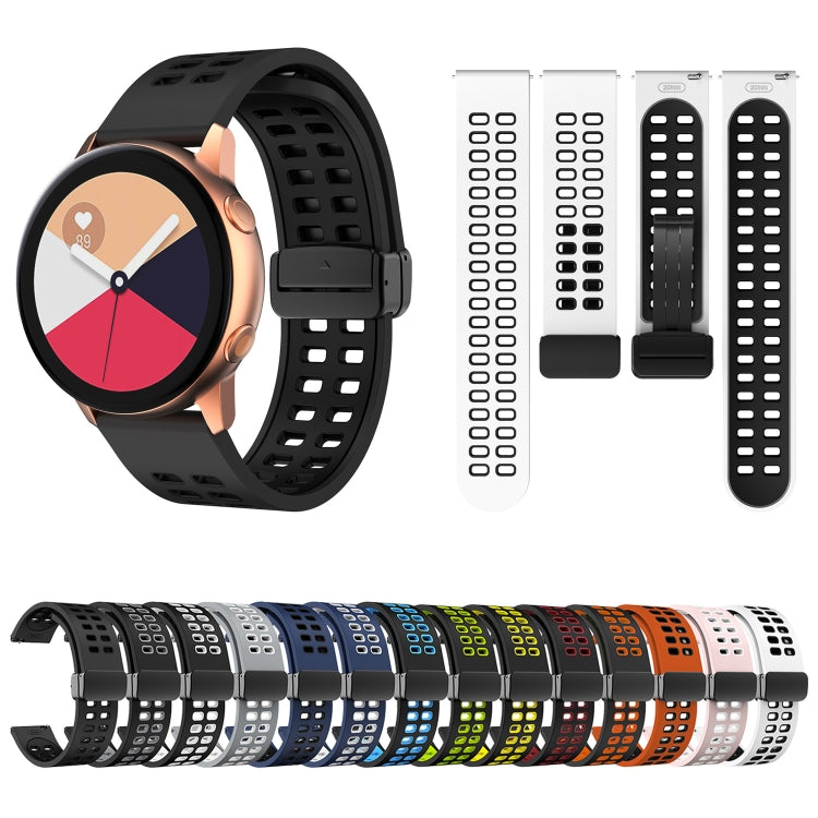 20mm Double-row Hole Folding Black Buckle Two-color Silicone Watch Band(Black Sky Blue) - Smart Wear by PMC TechLife | Online Shopping South Africa | PMC TechLife