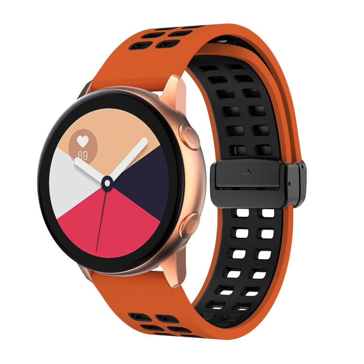 22mm Double-row Hole Folding Black Buckle Two-color Silicone Watch Band(Orange Black) - Smart Wear by PMC TechLife | Online Shopping South Africa | PMC TechLife