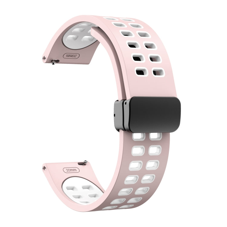 22mm Double-row Hole Folding Black Buckle Two-color Silicone Watch Band(Pink White) - Smart Wear by PMC TechLife | Online Shopping South Africa | PMC TechLife