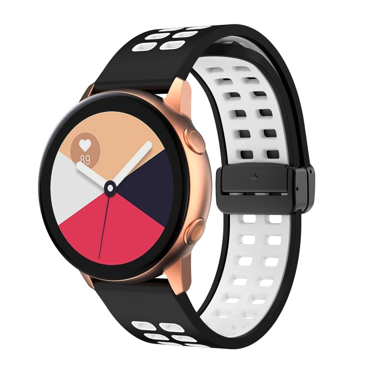 22mm Double-row Hole Folding Black Buckle Two-color Silicone Watch Band(Black White) - Smart Wear by PMC TechLife | Online Shopping South Africa | PMC TechLife