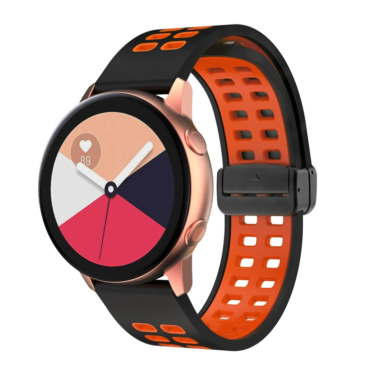 22mm Double-row Hole Folding Black Buckle Two-color Silicone Watch Band(Black Orange) - Smart Wear by PMC TechLife | Online Shopping South Africa | PMC TechLife