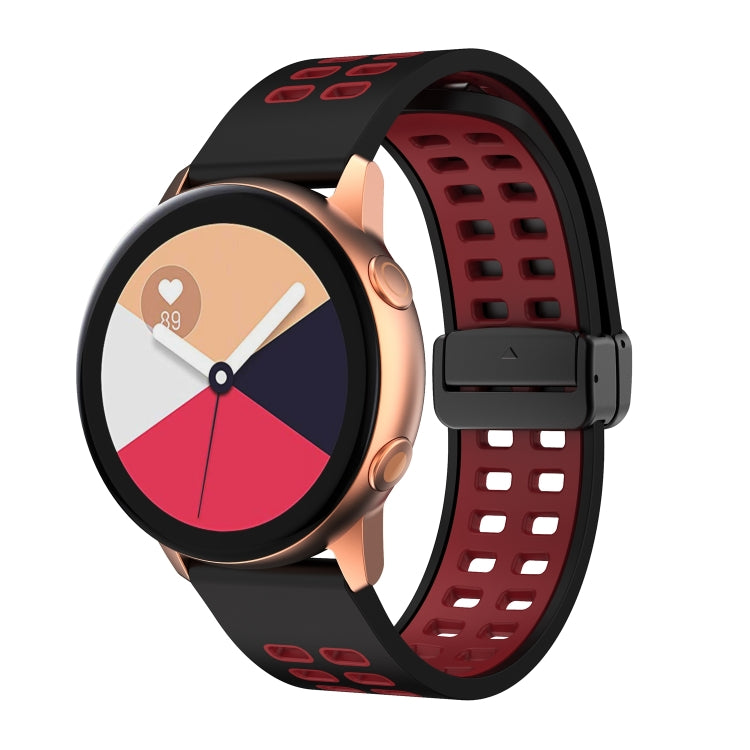 22mm Double-row Hole Folding Black Buckle Two-color Silicone Watch Band(Black Red) - Smart Wear by PMC TechLife | Online Shopping South Africa | PMC TechLife