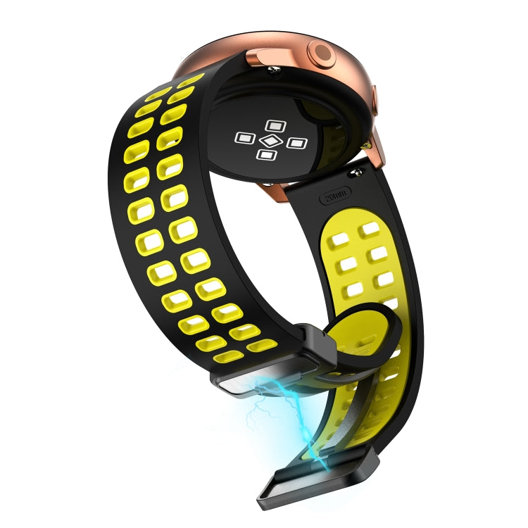 22mm Double-row Hole Folding Black Buckle Two-color Silicone Watch Band(Black Yellow) - Smart Wear by PMC TechLife | Online Shopping South Africa | PMC TechLife