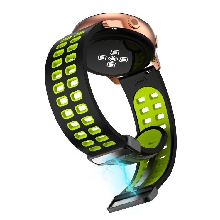 22mm Double-row Hole Folding Black Buckle Two-color Silicone Watch Band(Black Green) - Smart Wear by PMC TechLife | Online Shopping South Africa | PMC TechLife