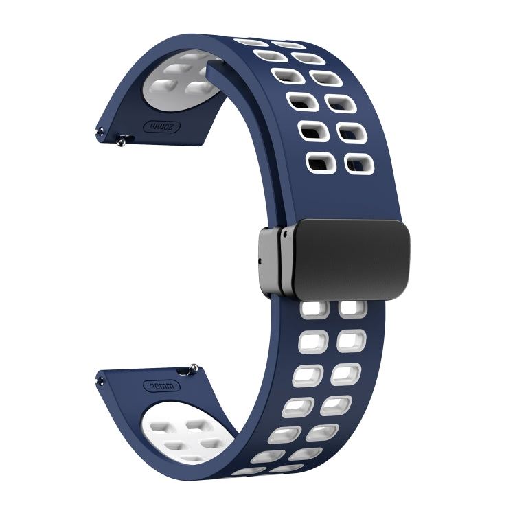 22mm Double-row Hole Folding Black Buckle Two-color Silicone Watch Band(Midnight Blue White) - Smart Wear by PMC TechLife | Online Shopping South Africa | PMC TechLife