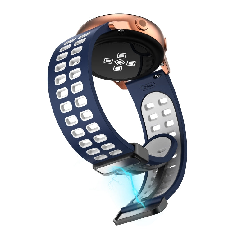 22mm Double-row Hole Folding Black Buckle Two-color Silicone Watch Band(Midnight Blue White) - Smart Wear by PMC TechLife | Online Shopping South Africa | PMC TechLife