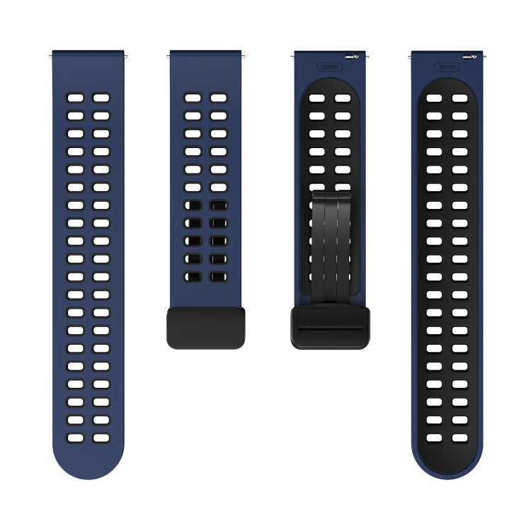 22mm Double-row Hole Folding Black Buckle Two-color Silicone Watch Band(Midnight Blue Black) - Smart Wear by PMC TechLife | Online Shopping South Africa | PMC TechLife