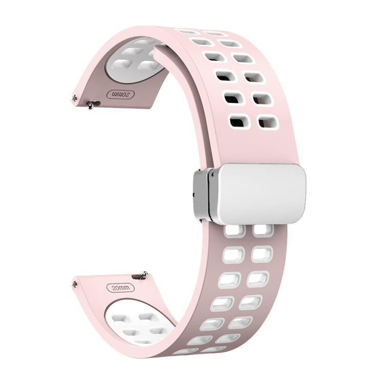 20mm Double-row Hole Folding Silver Buckle Two-color Silicone Watch Band(Pink White) - Smart Wear by PMC TechLife | Online Shopping South Africa | PMC TechLife