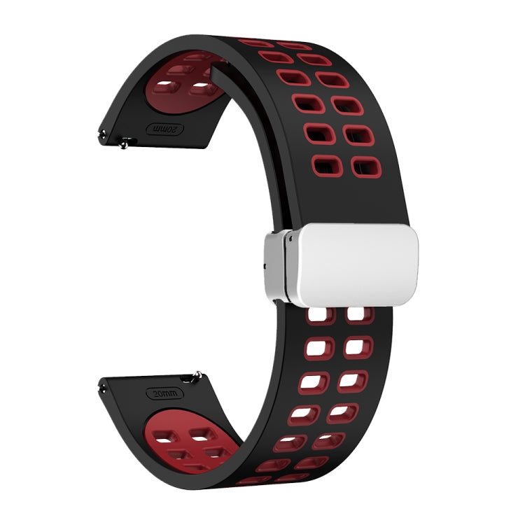 20mm Double-row Hole Folding Silver Buckle Two-color Silicone Watch Band(Black Red) - Smart Wear by PMC TechLife | Online Shopping South Africa | PMC TechLife