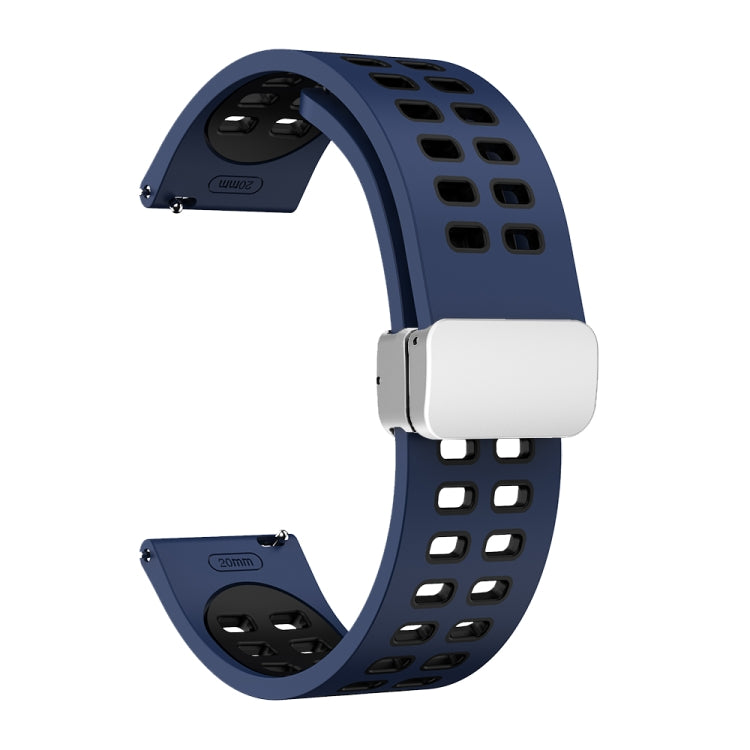 20mm Double-row Hole Folding Silver Buckle Two-color Silicone Watch Band(Midnight Blue Black) - Smart Wear by PMC TechLife | Online Shopping South Africa | PMC TechLife
