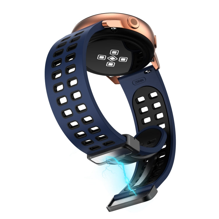 22mm Double-row Hole Folding Silver Buckle Two-color Silicone Watch Band(White Black) - Smart Wear by PMC TechLife | Online Shopping South Africa | PMC TechLife
