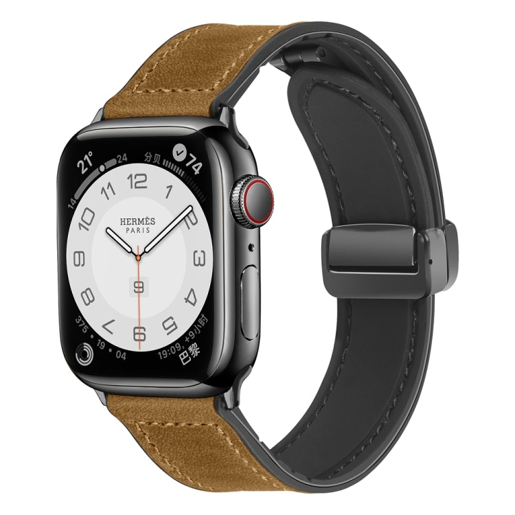 Magnetic Folding Silicone Leather Watch Band For Apple Watch Series 8&7 41mm / SE 2&6&SE&5&4 40mm / 3&2&1 38mm (Light Brown) - Watch Bands by PMC TechLife | Online Shopping South Africa | PMC TechLife
