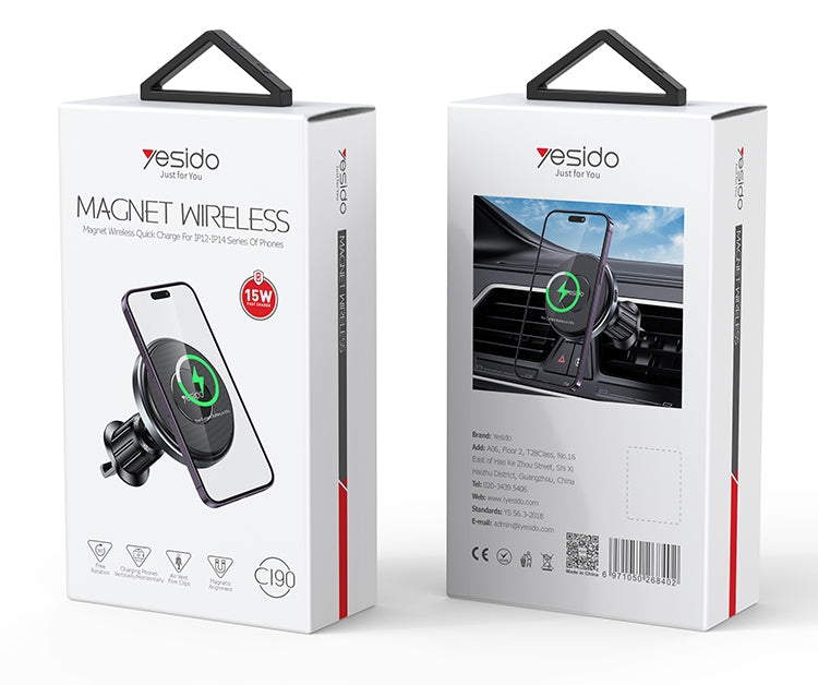 Yesido C190 15W Magsafe Magnetic Car Air Vent Wireless Charger(Black) - Wireless Charger Holders by Yesido | Online Shopping South Africa | PMC TechLife | Buy Now Pay Later Mobicred