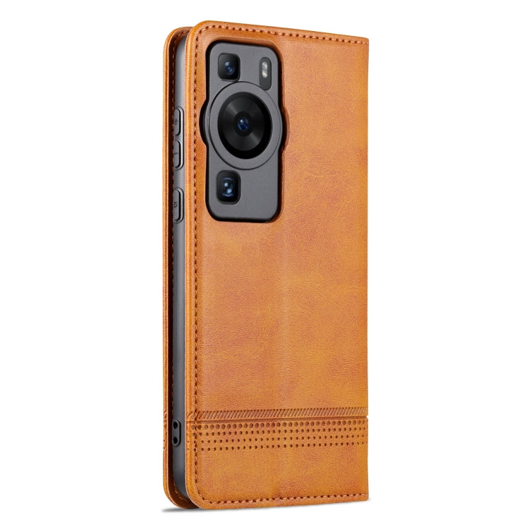 For Huawei P60 / P60 Pro AZNS Magnetic Calf Texture Flip Leather Phone Case(Light Brown) - free shipping - PMC TechLife - Order now!