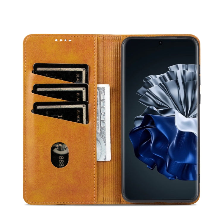 For Huawei P60 / P60 Pro AZNS Magnetic Calf Texture Flip Leather Phone Case(Light Brown) - free shipping - PMC TechLife - Order now!