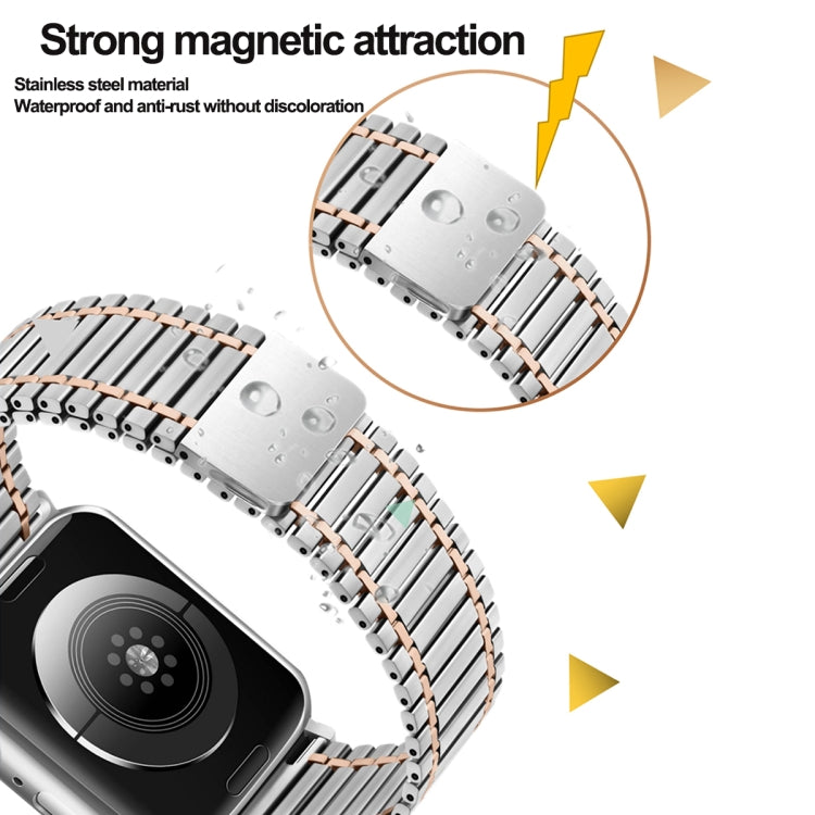 Chain Magnetic Stainless Steel Watch Band For Apple Watch Series 8&7 41mm / SE 2&6&SE&5&4 40mm / 3&2&1 38mm(Black+Rose Gold) - Smart Wear by PMC TechLife | Online Shopping South Africa | PMC TechLife