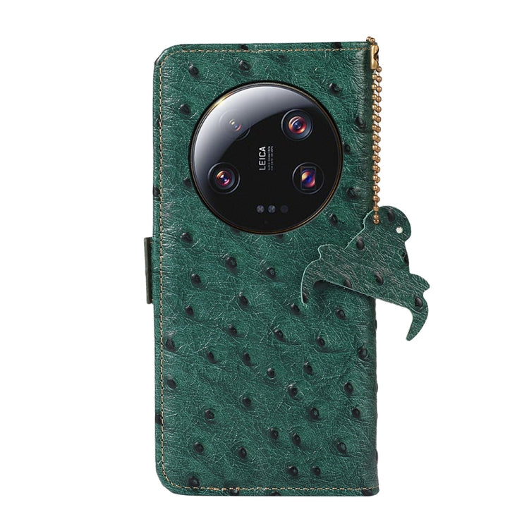 For Xiaomi 13 Ultra Ostrich Pattern Genuine Leather RFID Phone Case(Green) - 13 Ultra Cases by PMC TechLife | Online Shopping South Africa | PMC TechLife