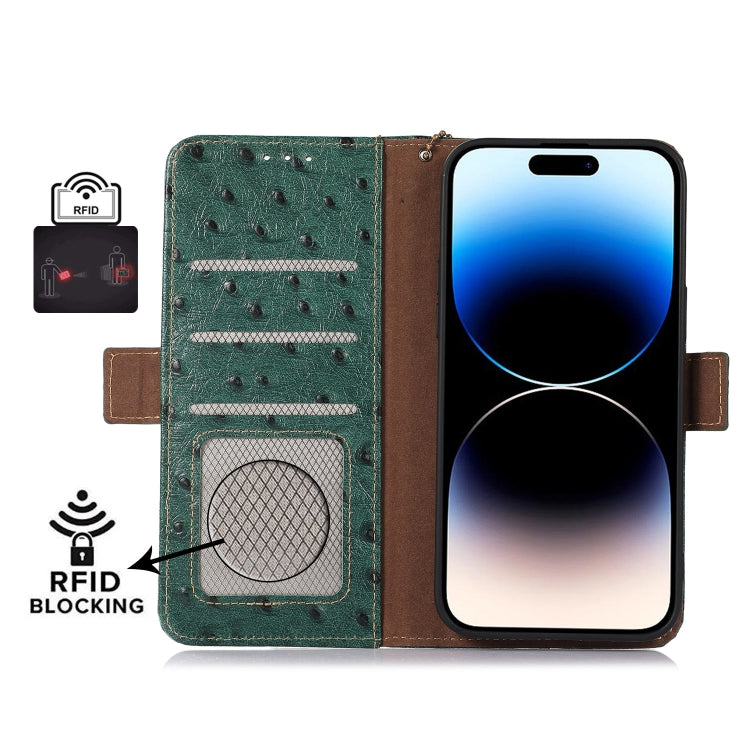 For Xiaomi 13 Ultra Ostrich Pattern Genuine Leather RFID Phone Case(Green) - 13 Ultra Cases by PMC TechLife | Online Shopping South Africa | PMC TechLife