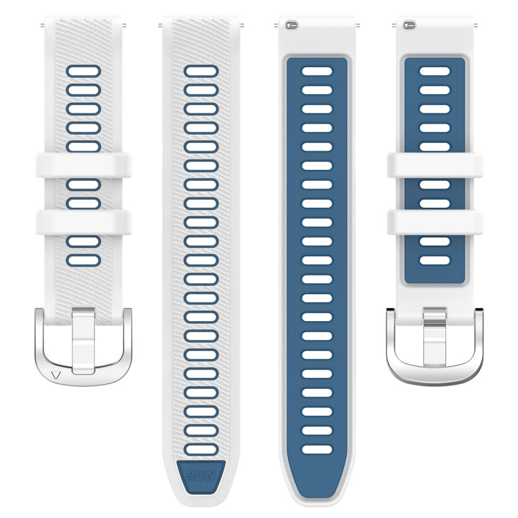 For Garmin Forerunner 265S 18mm Sports Two-Color Steel Buckle Silicone Watch Band(White+Blue) - Smart Wear by PMC TechLife | Online Shopping South Africa | PMC TechLife