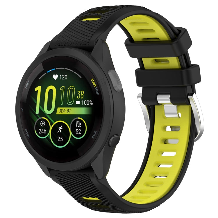 For Garmin Forerunner 265S 18mm Sports Two-Color Steel Buckle Silicone Watch Band(Black+Lime Green) - Smart Wear by PMC TechLife | Online Shopping South Africa | PMC TechLife