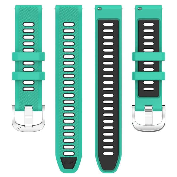 For Garmin Forerunner 265S 18mm Sports Two-Color Steel Buckle Silicone Watch Band(Lake Blue+Black) - Smart Wear by PMC TechLife | Online Shopping South Africa | PMC TechLife