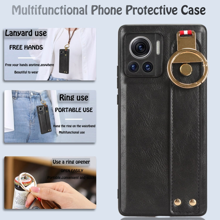 For Motorola Edge 30 Ultra Wristband Leather Back Phone Case(Black) - free shipping - PMC TechLife - Order now!