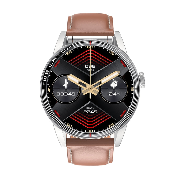 R6 1.32 inch Round Screen 2 in 1 Bluetooth Earphone Smart Watch, Support Bluetooth Call / Health Monitoring(Brown Leather Strap) -  by PMC TechLife | Online Shopping South Africa | PMC TechLife