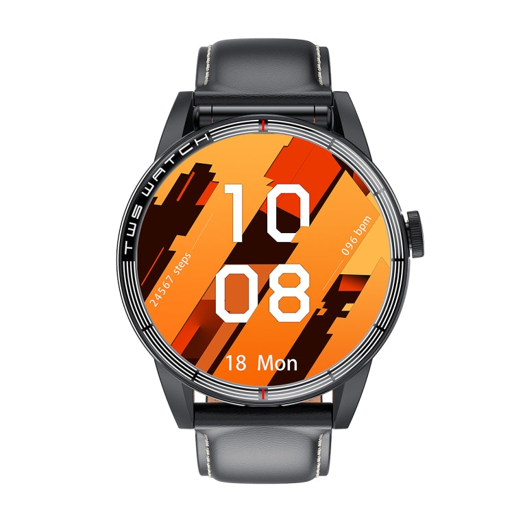 R6 1.32 inch Round Screen 2 in 1 Bluetooth Earphone Smart Watch, Support Bluetooth Call / Health Monitoring(Black Leather Strap) -  by PMC TechLife | Online Shopping South Africa | PMC TechLife
