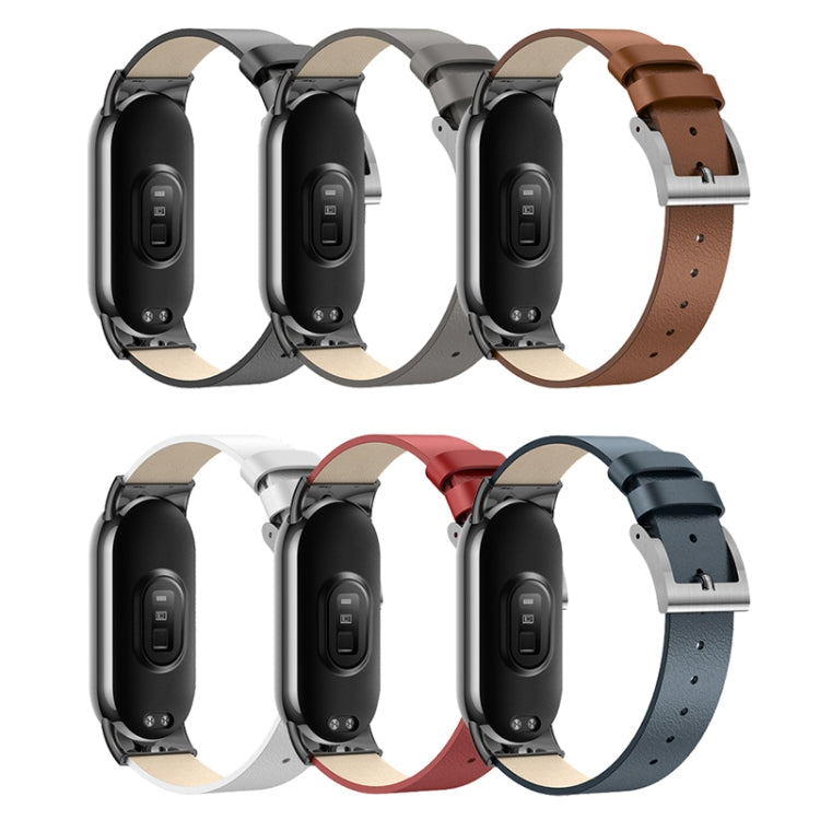 For Xiaomi Mi Band 8 Leather Replacement Watch Band(Grey) -  by PMC TechLife | Online Shopping South Africa | PMC TechLife