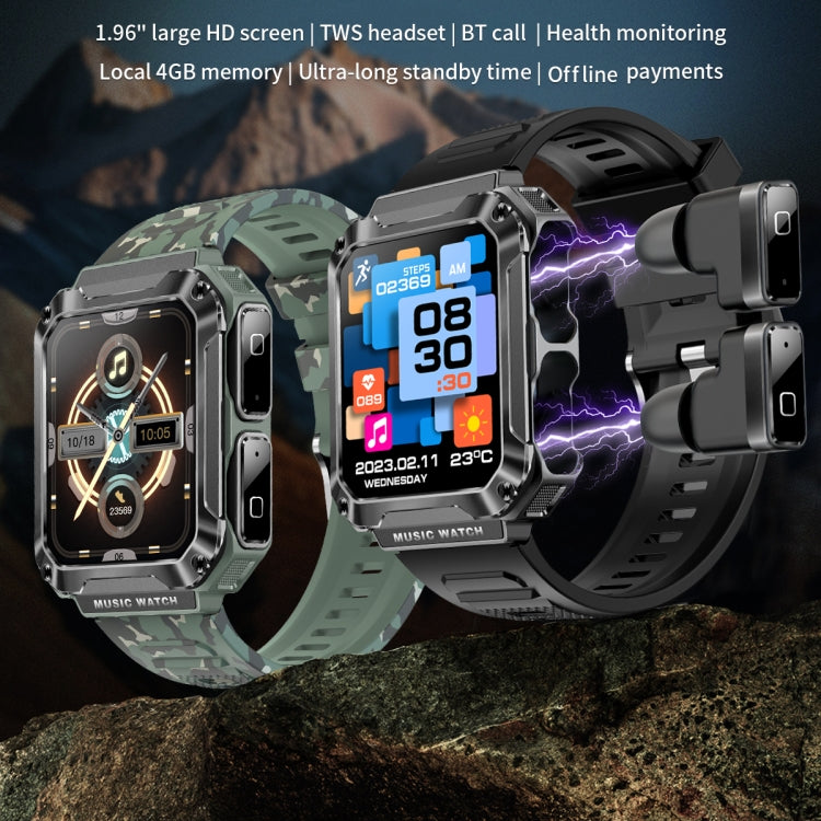 OVISEN T93 1.96 inch IPS Screen 2 in 1 Bluetooth Headset Smart Watch, Supports Blood Oxygen Monitoring/Bluetooth Music(Silver) - Smart Watches by PMC TechLife | Online Shopping South Africa | PMC TechLife