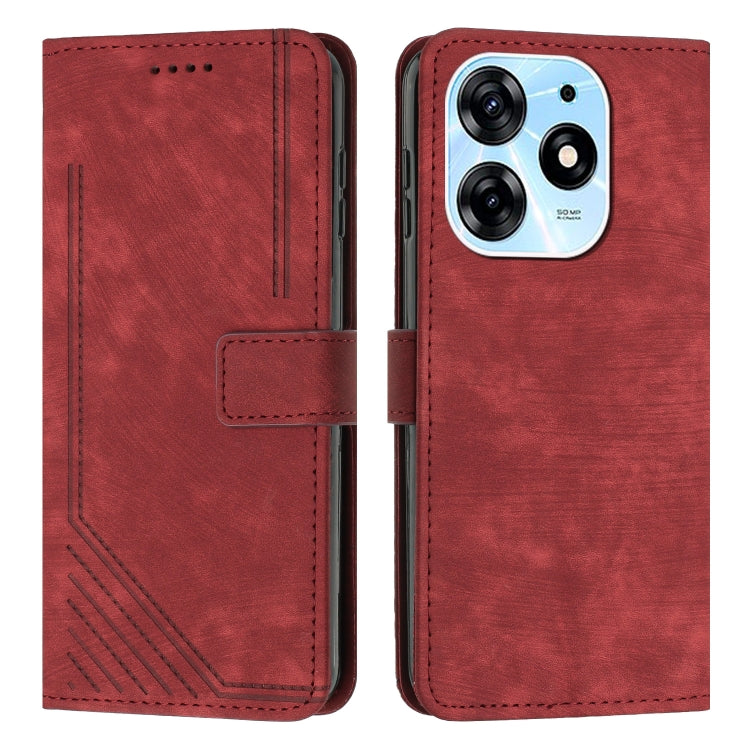 For Tecno Spark 10 Pro Skin Feel Stripe Pattern Leather Phone Case with Lanyard(Red) - free shipping - PMC TechLife - Order now!