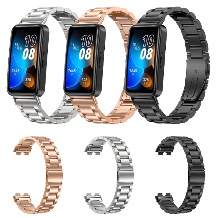 For Huawei Band 8 16mm Three Strains Metal Replacement Watch Band(Rose Gold) - Watch Bands by PMC TechLife | Online Shopping South Africa | PMC TechLife