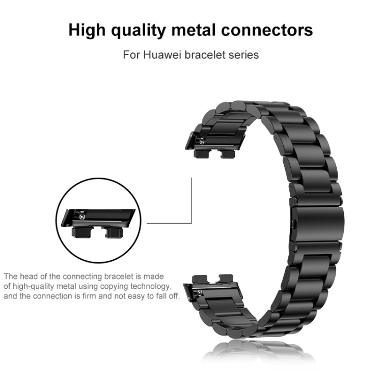 For Huawei Band 8 16mm Three Strains Metal Replacement Watch Band(Black) -  by PMC TechLife | Online Shopping South Africa | PMC TechLife