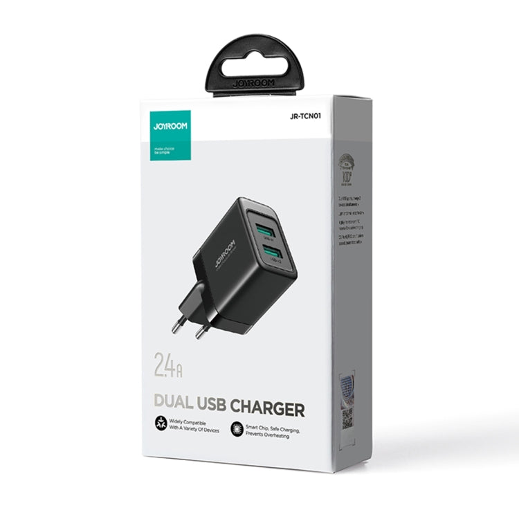 JOYROOM JR-TCN01 2.4A Dual Ports USB Charger, Plug:EU Plug(Black) - USB Charger by JOYROOM | Online Shopping South Africa | PMC TechLife