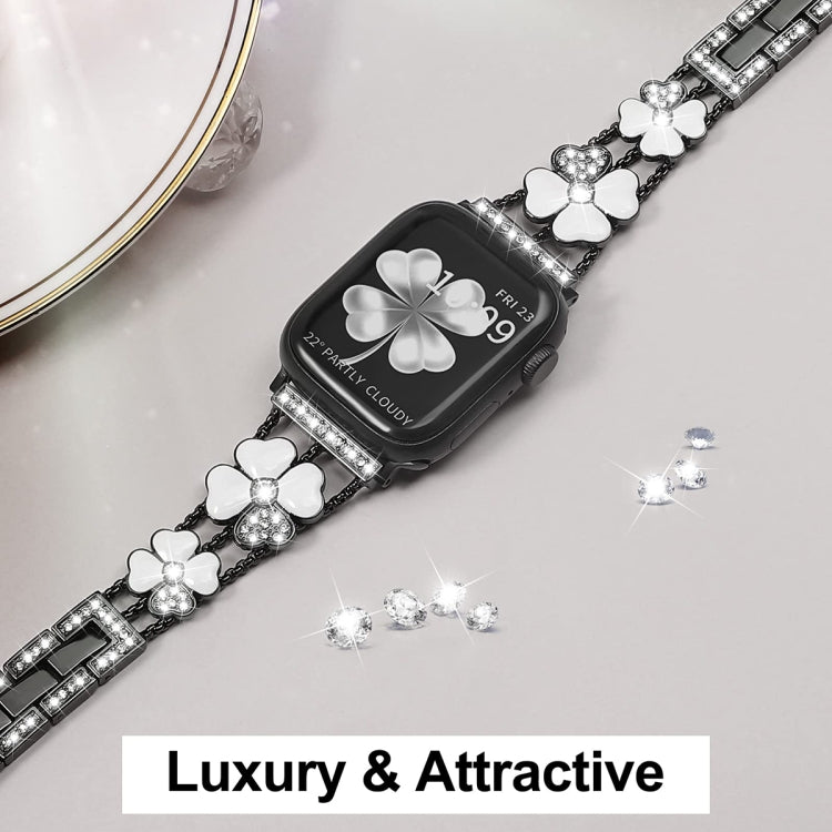For Apple Watch 8 41mm Petal Metal Diamond Watch Band(Black+White) -  by PMC TechLife | Online Shopping South Africa | PMC TechLife