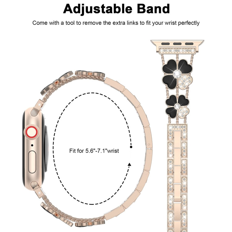 For Apple Watch 8 45mm Petal Metal Diamond Watch Band(Rose Gold+Black) -  by PMC TechLife | Online Shopping South Africa | PMC TechLife