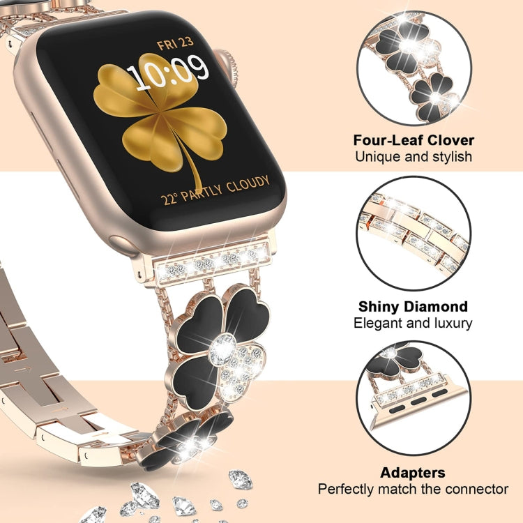 For Apple Watch 8 45mm Petal Metal Diamond Watch Band(Rose Gold+Black) -  by PMC TechLife | Online Shopping South Africa | PMC TechLife
