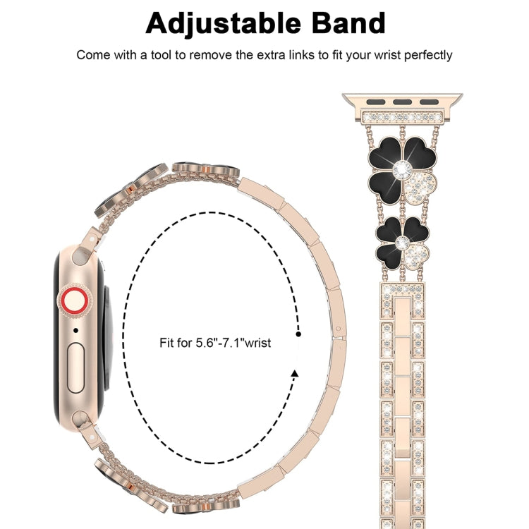 For Apple Watch SE 40mm Petal Metal Diamond Watch Band(Rose Gold+Black) -  by PMC TechLife | Online Shopping South Africa | PMC TechLife