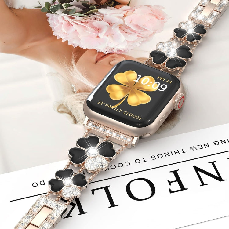 For Apple Watch SE 44mm Petal Metal Diamond Watch Band(Rose Gold+Black) -  by PMC TechLife | Online Shopping South Africa | PMC TechLife