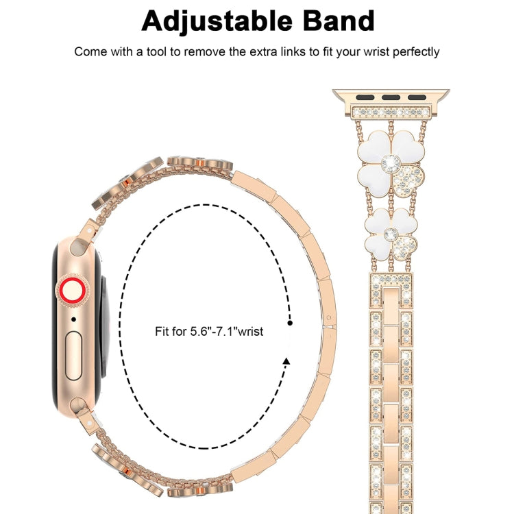 For Apple Watch SE 44mm Petal Metal Diamond Watch Band(Rose Gold+White) -  by PMC TechLife | Online Shopping South Africa | PMC TechLife