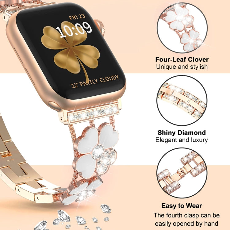 For Apple Watch SE 44mm Petal Metal Diamond Watch Band(Rose Gold+White) -  by PMC TechLife | Online Shopping South Africa | PMC TechLife
