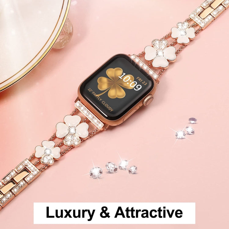 For Apple Watch SE 44mm Petal Metal Diamond Watch Band(Rose Gold+White) -  by PMC TechLife | Online Shopping South Africa | PMC TechLife