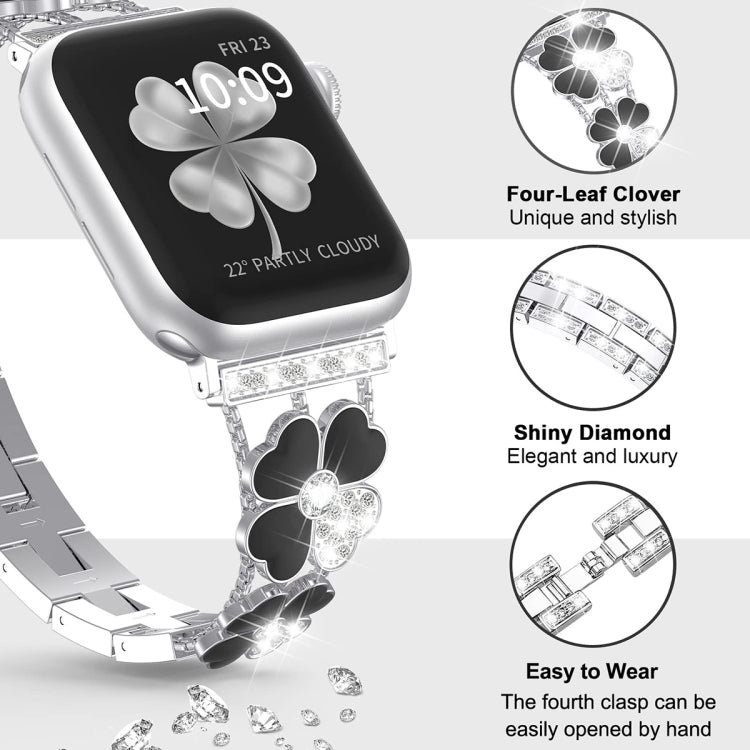 For Apple Watch 6 40mm Petal Metal Diamond Watch Band(Silver+Black) - Watch Bands by PMC TechLife | Online Shopping South Africa | PMC TechLife